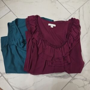 New York & Company Ruffled Blouse - Burgundy